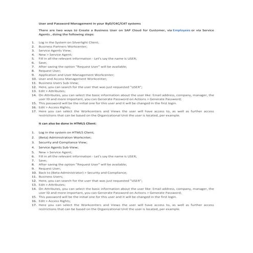 SAP Cloud for Customer - User Creation & Password issue Handling