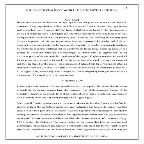 impact of quality of work life on retention of employees report