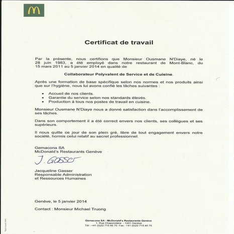 Certificat de Travail -Gemacona