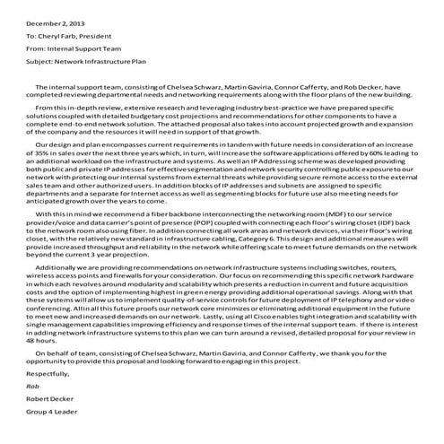 Cover Letter & Proposal - Network Infrastructure Plan