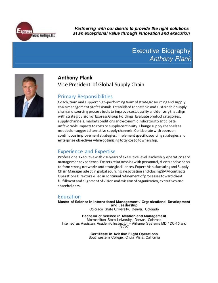 anthony plank executive bio template bio templates