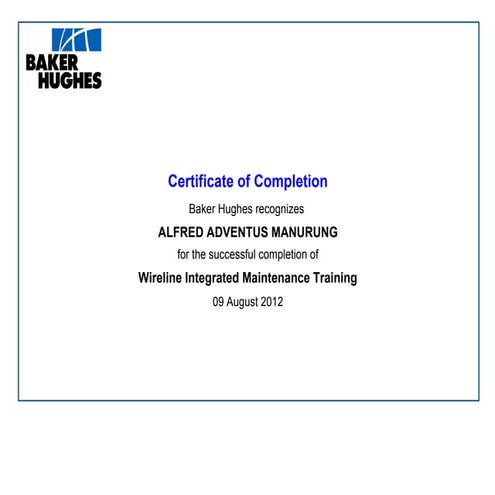 Wireline Integrated Maintenance Training