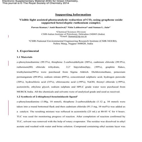 Visible light assisted photocatalytic reduction of CO2 using a graphene oxide...