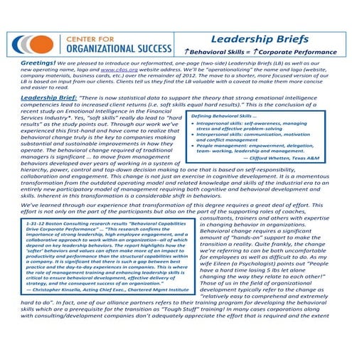 C4O Leadership Briefs   Improved Behavioral Skills = Improved Corporate Perfo...