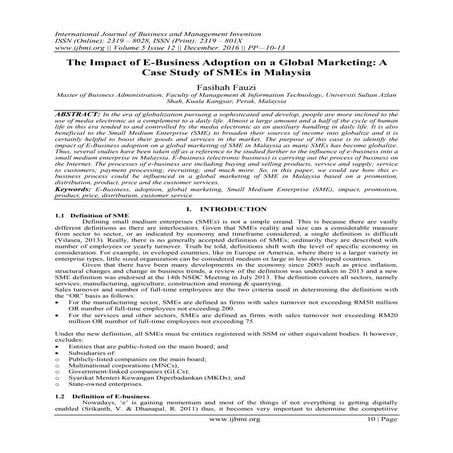 The Impact of E-Business Adoption on a Global Marketing: A Case Study of SMEs...