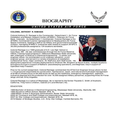 Col Ramage bio, 10 Aug 16