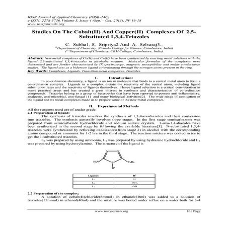 Studies On The Cobalt(II) And Copper(II) Complexes Of 2,5-Substituted 1,3,4-T...