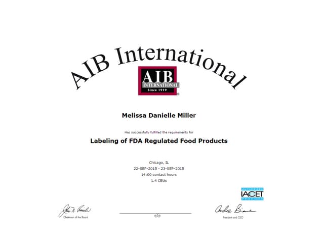 AIB International Certificate Labeling of FDA Regulated Foods PPT AIB International Certificate Labeling of FDA Regulated Foods PPT