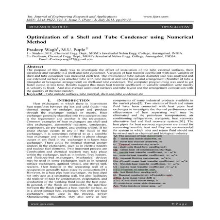 Optimization of a Shell and Tube Condenser using Numerical Method
