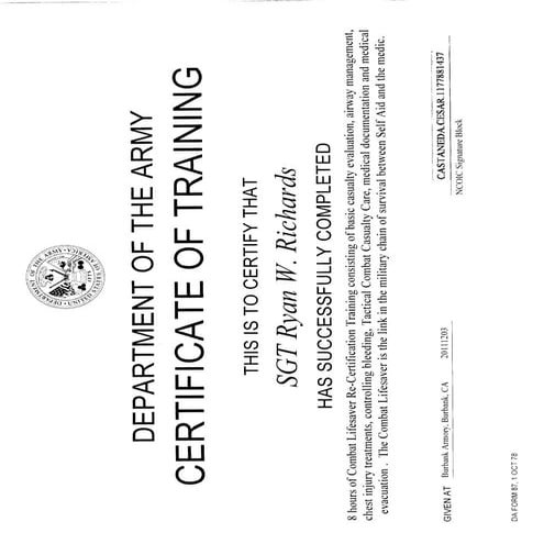Richards Combat Life-Saver Certificate | PDF