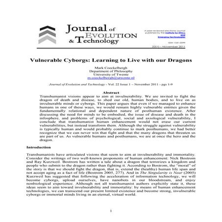 Vulnerable Cyborgs: Learning to Live with our Dragons.  Mark Coeckelbergh