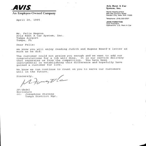 LETTER OF COMMENDATION CUSTOMER SERVICE TAMPA APO | PDF