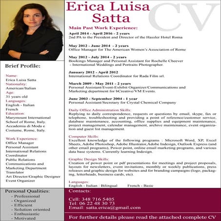 Erica Luisa Satta - Brief Profile 31.03.16