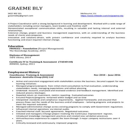 Graeme Bly resume