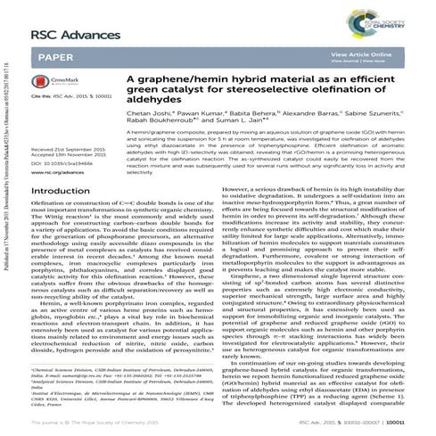 A graphene/hemin hybrid material as an efficient green catalyst for stereosel...