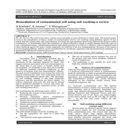 Remediation of contaminated soil using soil washing-a review