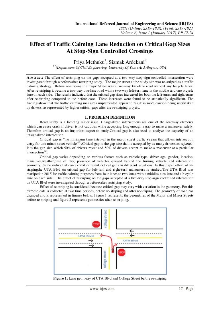 Effect of Traffic Calming Lane Reduction on Critical Gap Sizes At Sto…