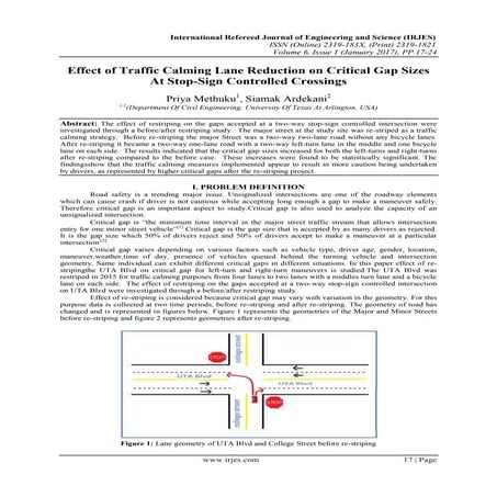 Effect of Traffic Calming Lane Reduction on Critical Gap Sizes At Stop-Sign C...