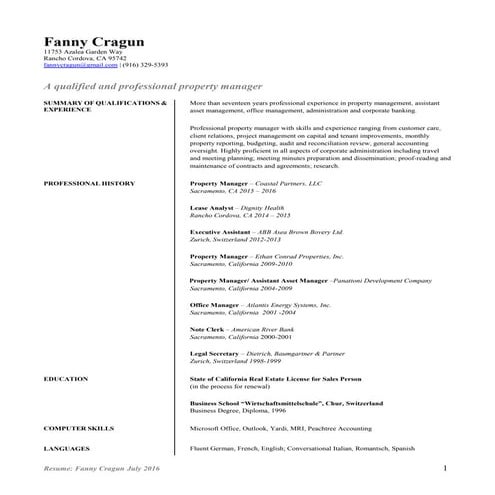 Fanny Cragun-Resume-July 2016