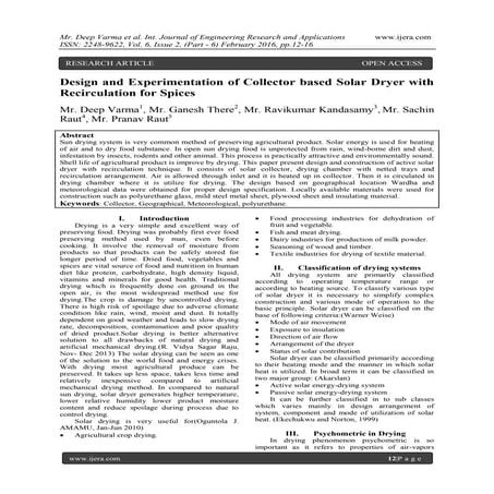 Design and Experimentation of Collector based Solar Dryer with Recirculation ...