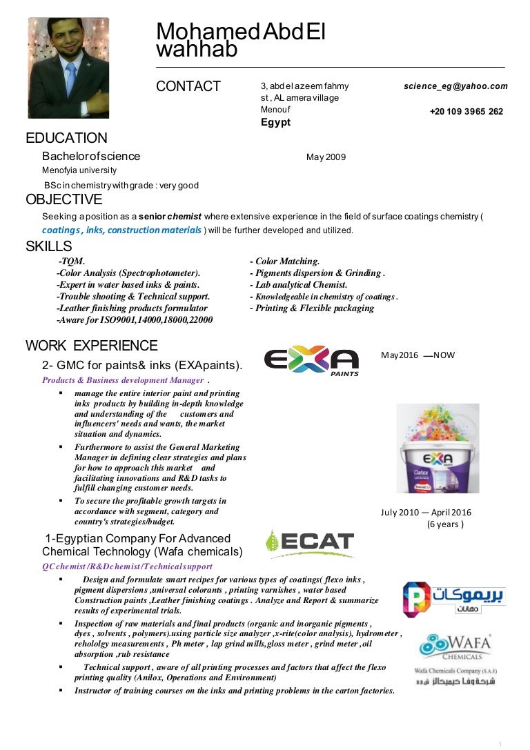 Resume senior paint chemist 2016