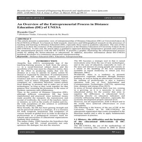 An Overview of the Entrepreneurial Process in Distance Education (DE) of UNESA