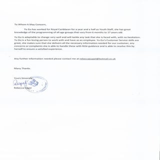 reference letter Rebecca