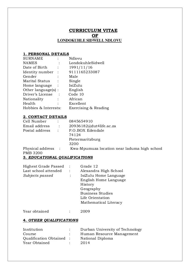 Curriculum vitae sections picture
