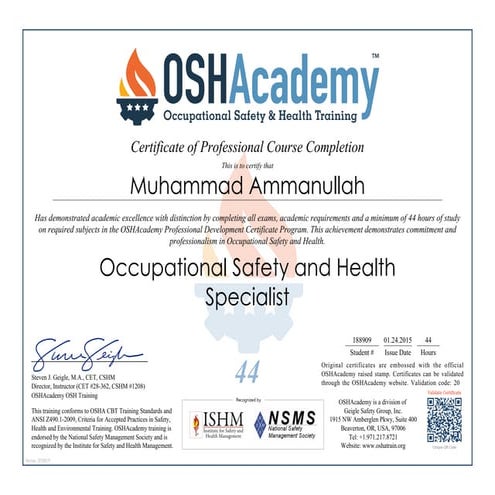 188909-OSHAcademy-Transcript | PDF