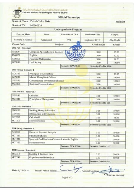 College Transcript PDF College Transcript PDF