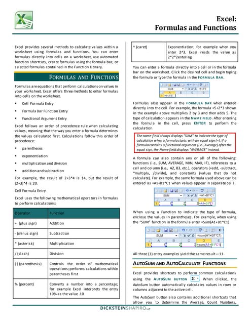 Formulas and functions | PPTX