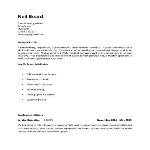 Neil Beard Updated CV warburton
