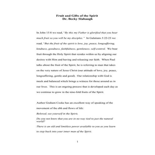 Dr. Becky Slabaugh Fruits of the Spirit Research Paper