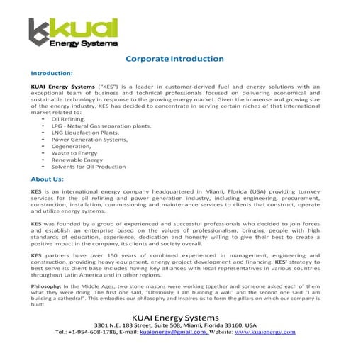 Kuai Energy Systems - Executive Summary