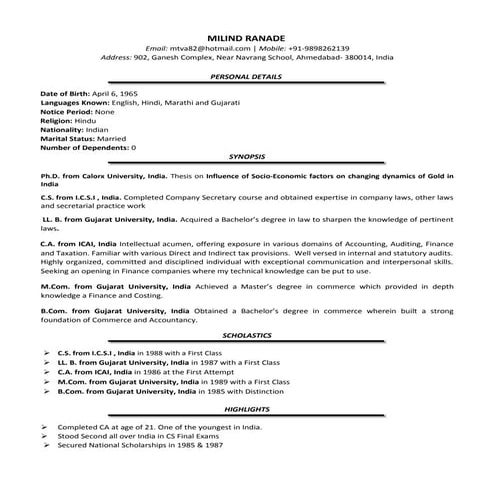 MILIND RANADE - CV | DOC