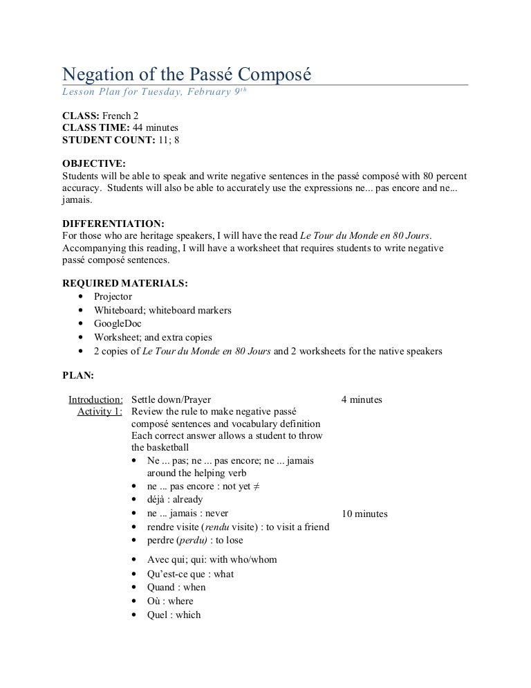 passe compose negation