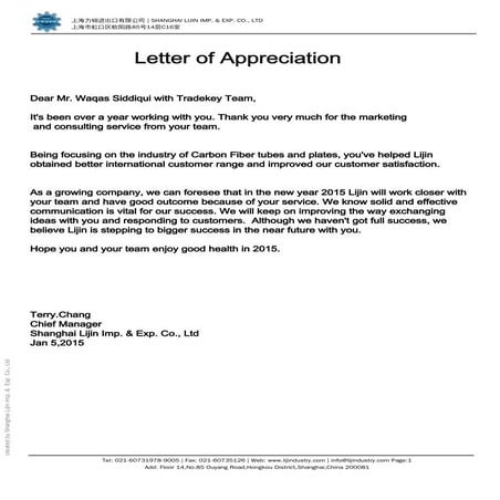 Letter of Appreciation | PDF