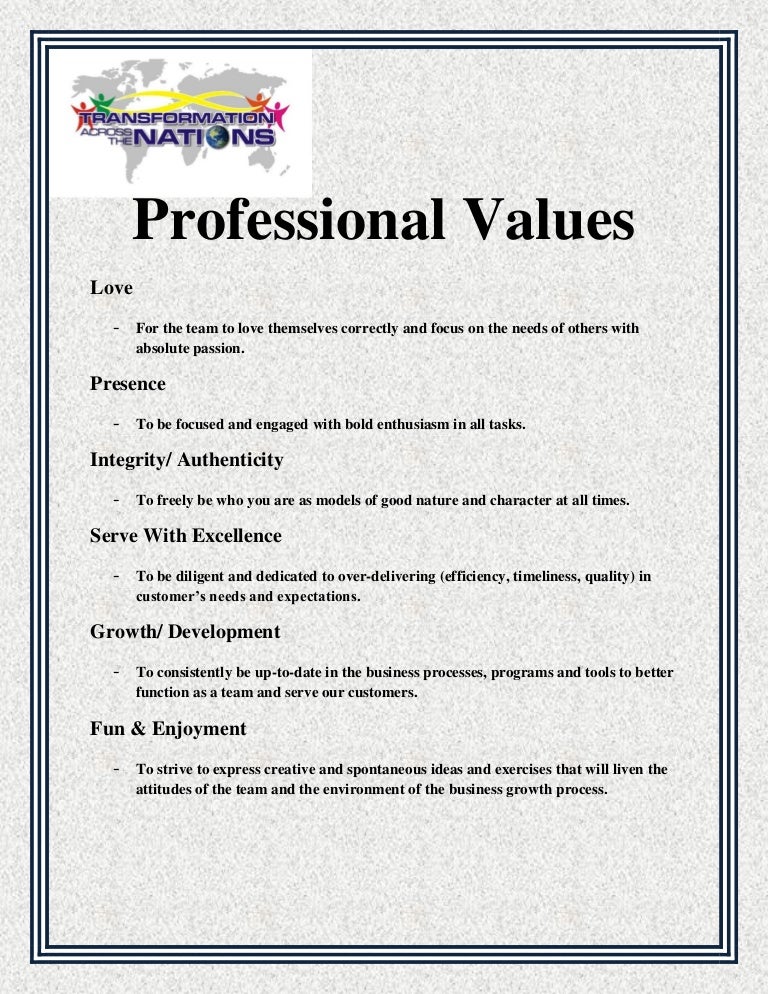 My Professional Values