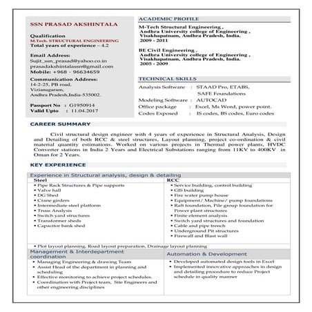 S S N PRASAD AKSHINTALA - CIVIL ME +4 YEARS EXP