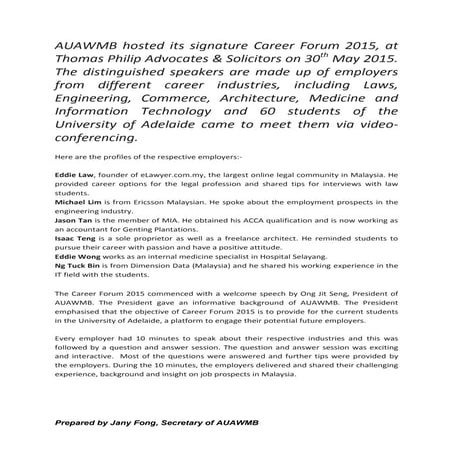 AUAWMB- Career Forum 2015- Event Report