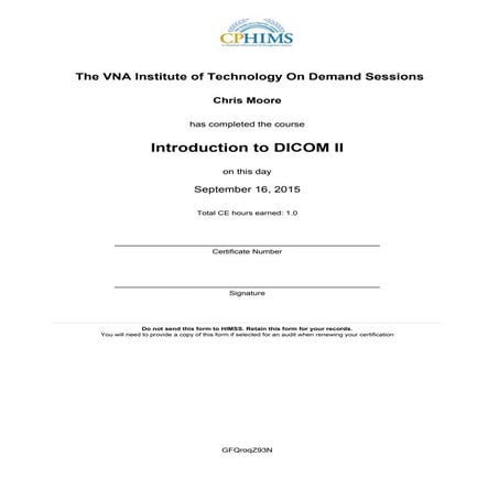 Introduction to DICOM II Certificate