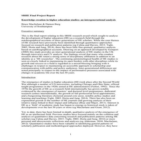 SRHE Macfarlane project report