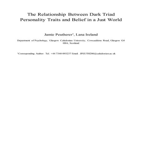 The Relationship Between Dark Triad Personality Traits and Belief in a ...