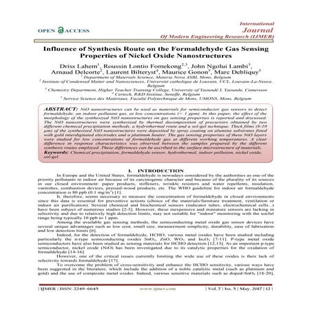 Influence of Synthesis Route on the Formaldehyde Gas Sensing Properties of Ni...