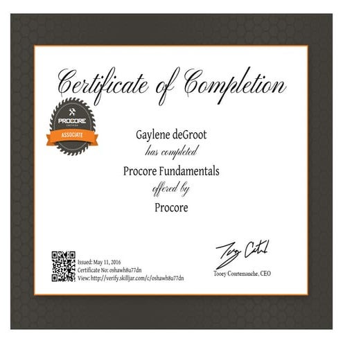 Procore Architect Certificate | PDF