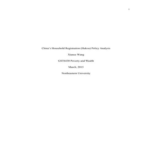 China’s Household Registration (Hukou) Policy Analysis