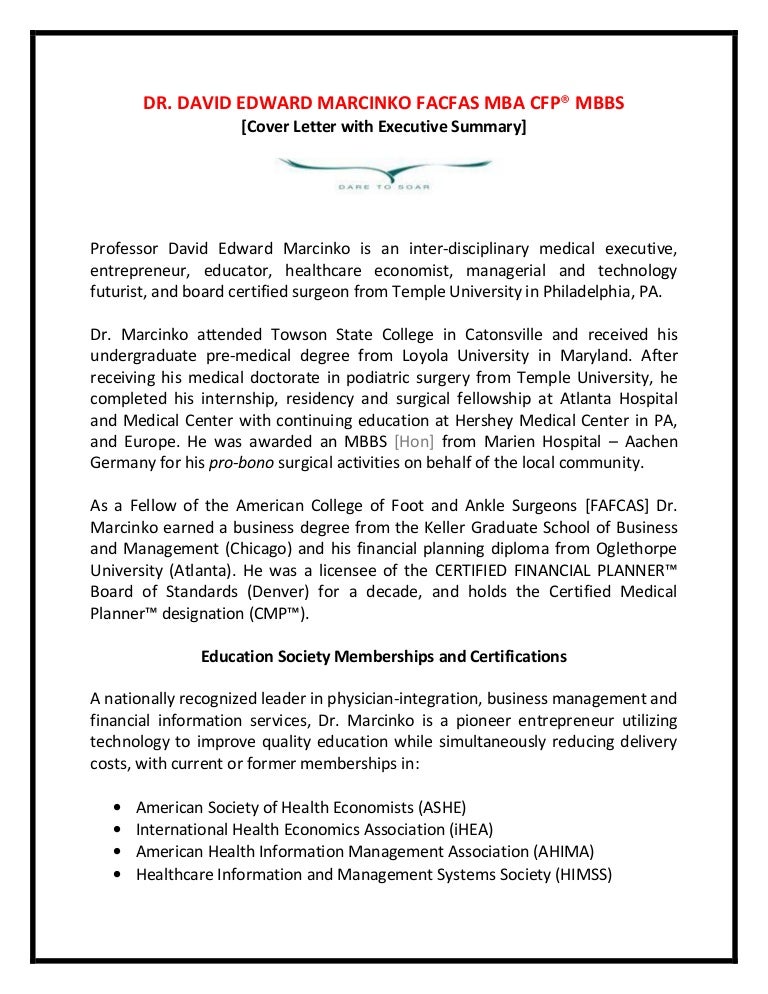 Executive Summary Cover Letter Marcinko