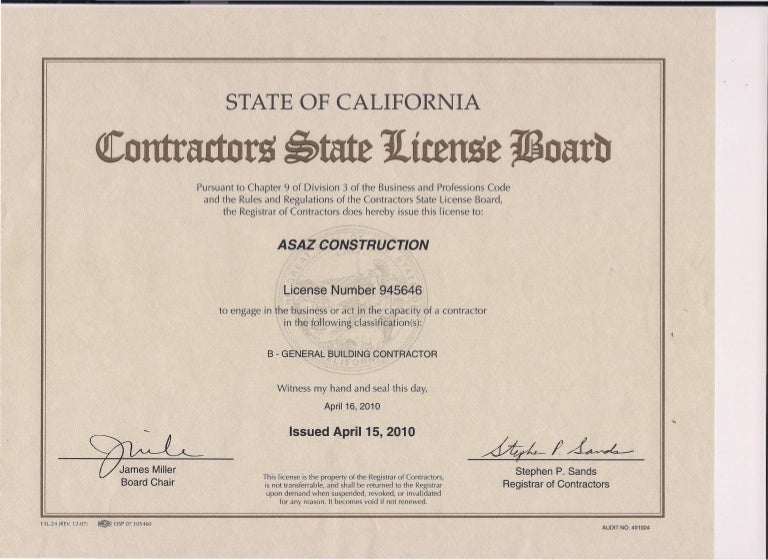 General Contractor License(B CA)