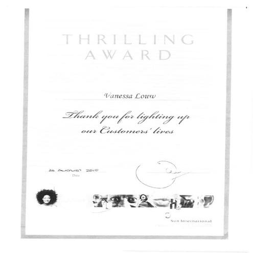 Vanessa Certificates Awards