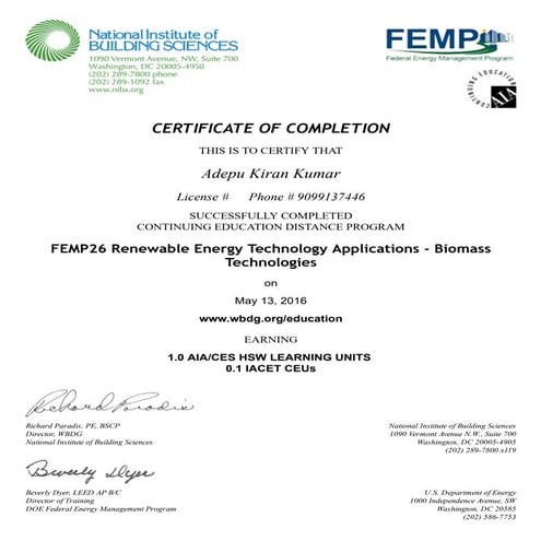 Certificate Course on Renewable Energy Technology | PDF